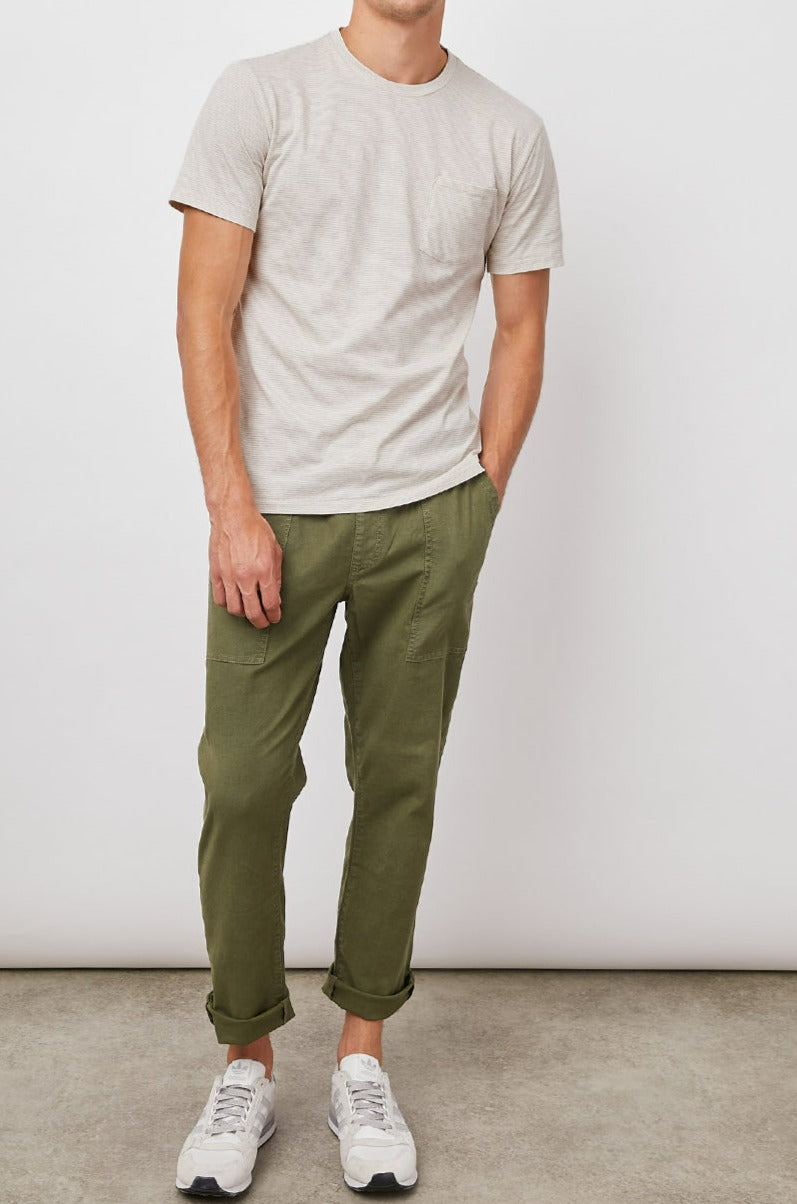 KAI OAT STRIPE SHORT SLEEVE ROUND NECK WITH POCKET-FULL FRONT BODY