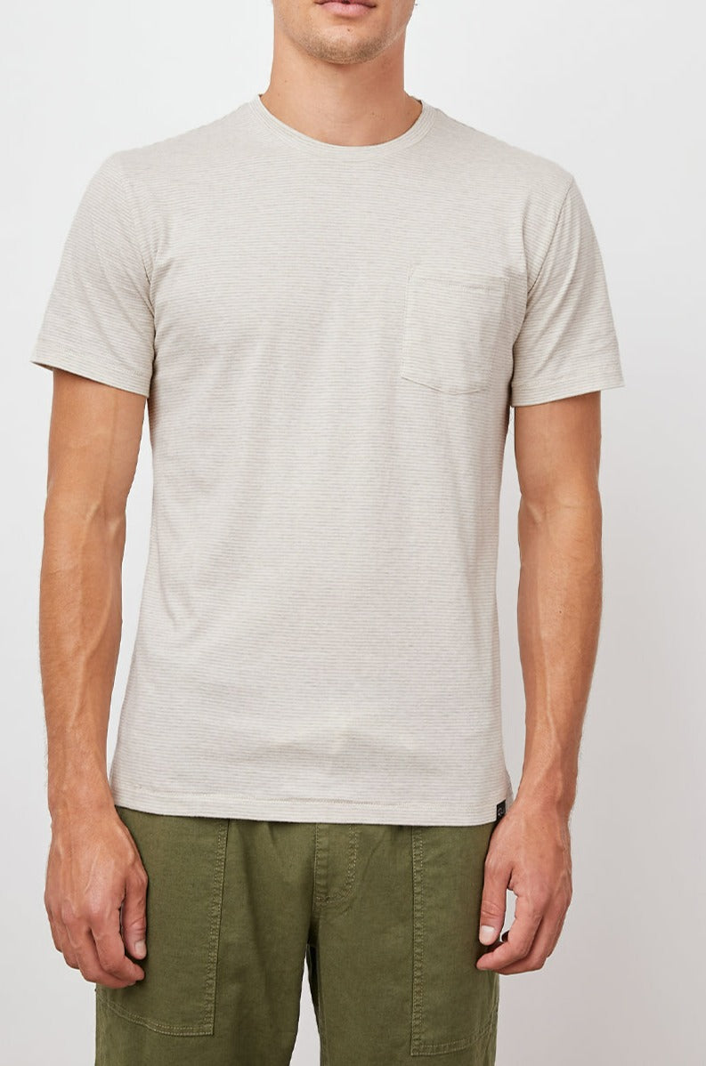 KAI OAT STRIPE SHORT SLEEVE ROUND NECK WITH POCKET-FRONT