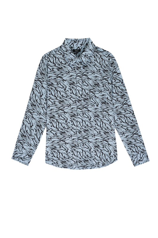 KATE SHIRT - SILK POWDER BLUE MARBLED TIGER