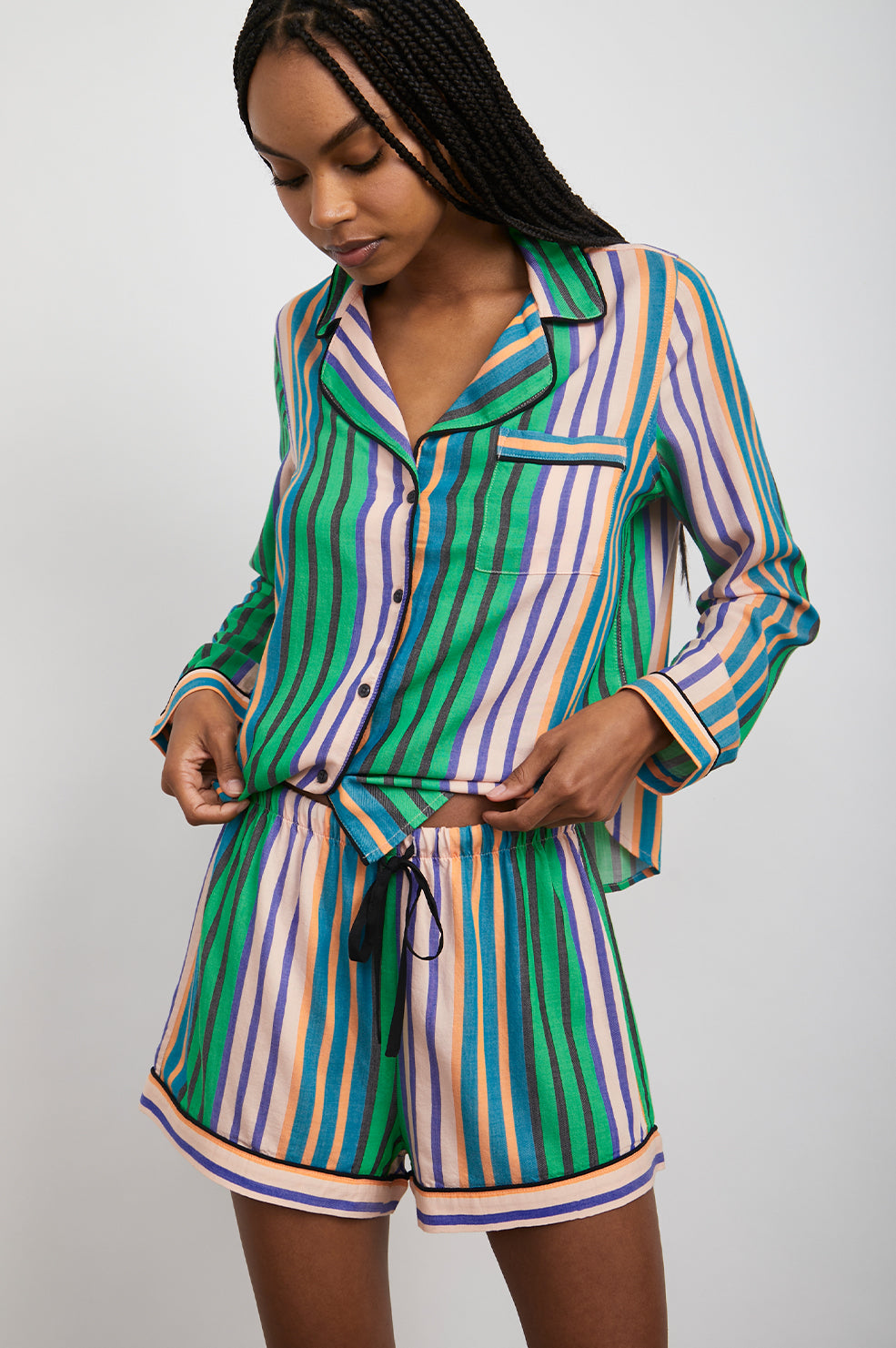 KELLEN MADELEINE STRIPE PAJAMAS-FRONT BODY IN MOTION