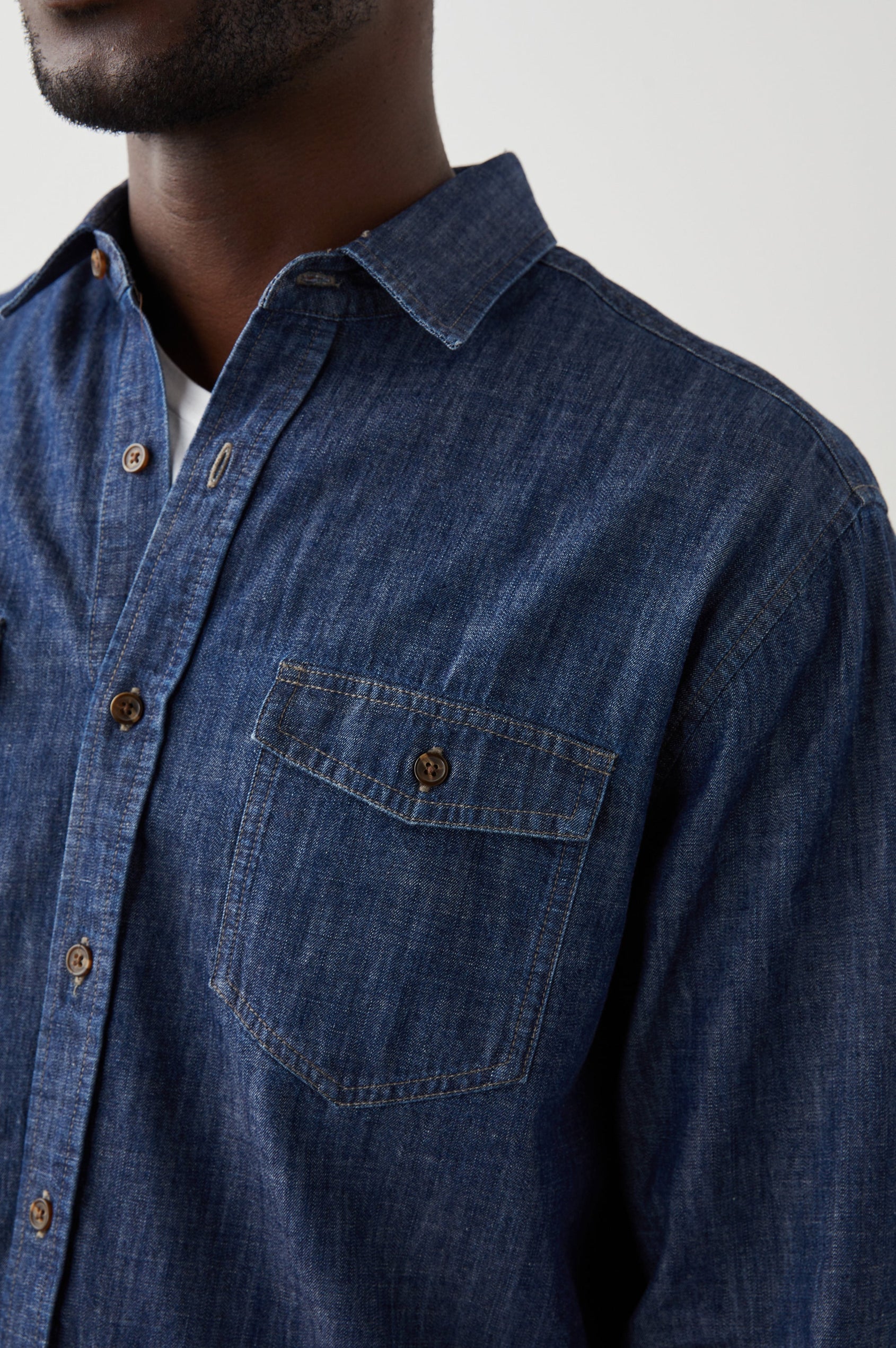 KENJI DARK WASH INDIGO SHIRT - DETAIL