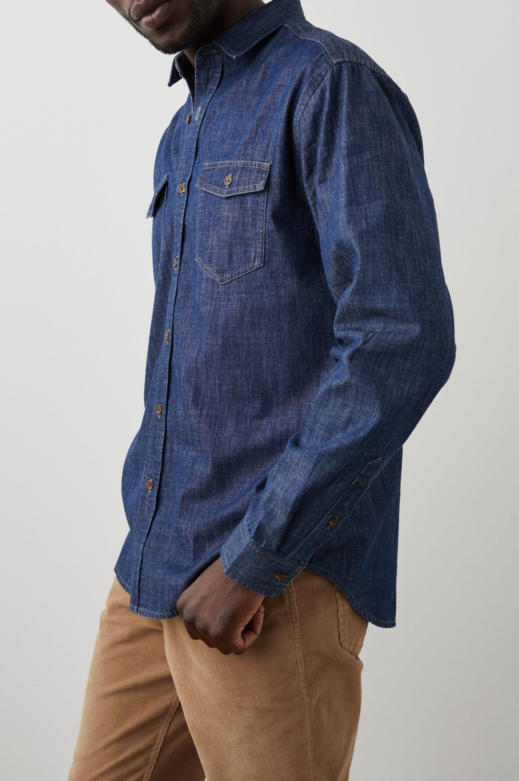 KENJI DARK WASH INDIGO SHIRT - SIDE