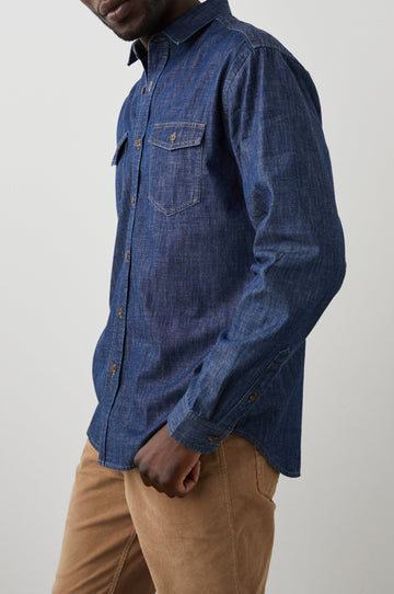 KENJI DARK WASH INDIGO SHIRT - SIDE