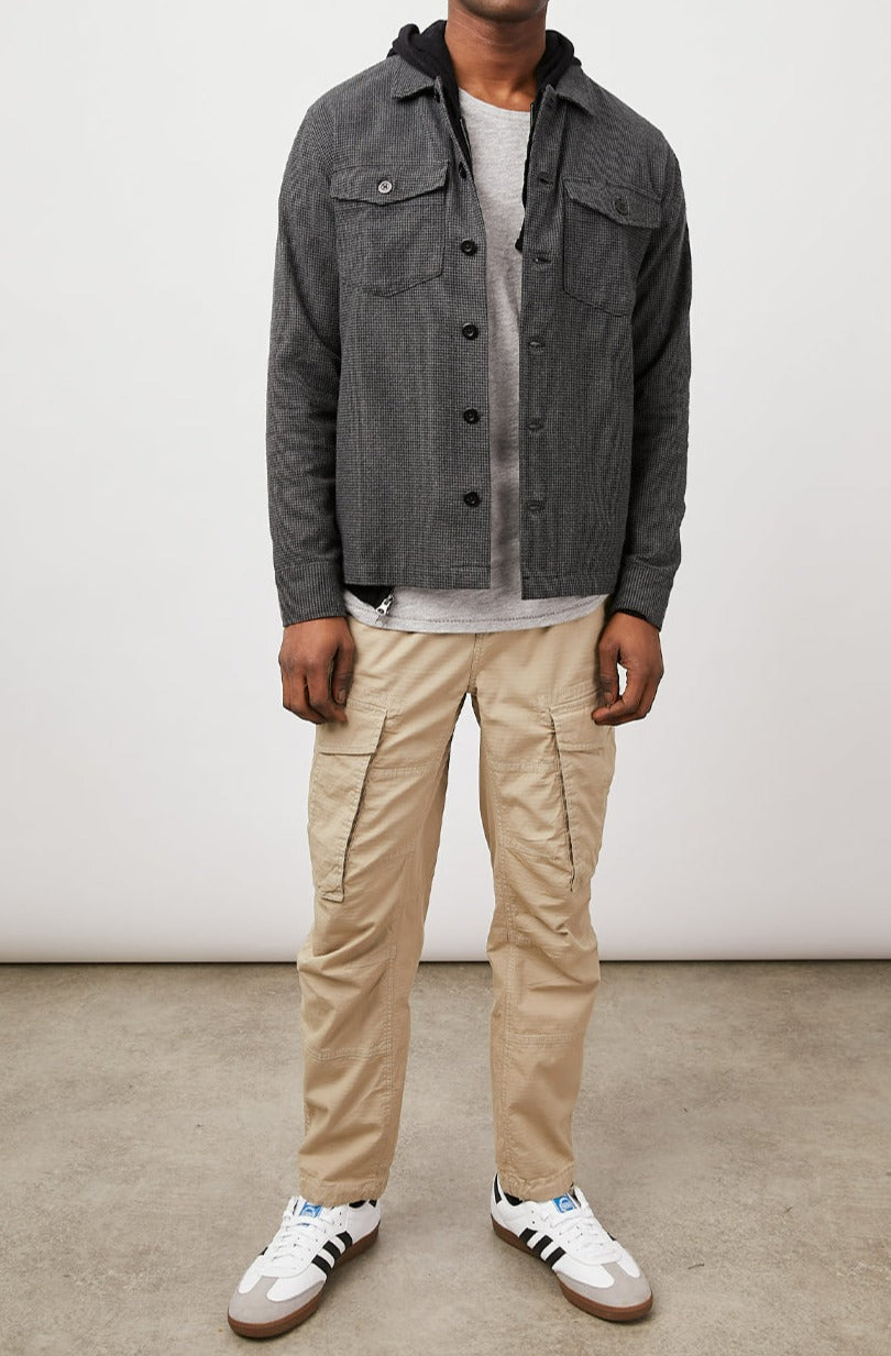 KEROUAC CHARCOAL BLACK HOUNDSTOOTH HOODIE- FULL FRONT BODY