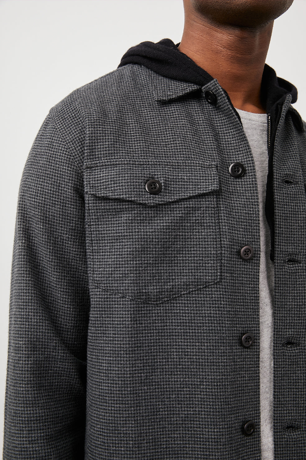 KEROUAC CHARCOAL BLACK HOUNDSTOOTH HOODIE- DETAIL