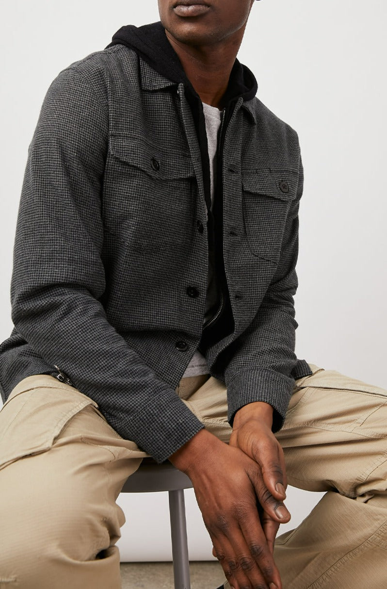 KEROUAC CHARCOAL BLACK HOUNDSTOOTH HOODIE- MODELED