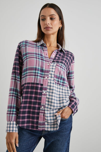 LAKIN SHIRT ROSE AGAVE MIXED PLAID - FRONT UNTUCKED