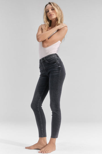 The Larchmont Coal High Rise Skinny Pants - full front body arms crossed