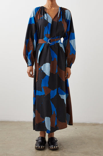 LEANNA DRESS BLUE MULTI COLOR BLOCK - FULL FRONT BODY