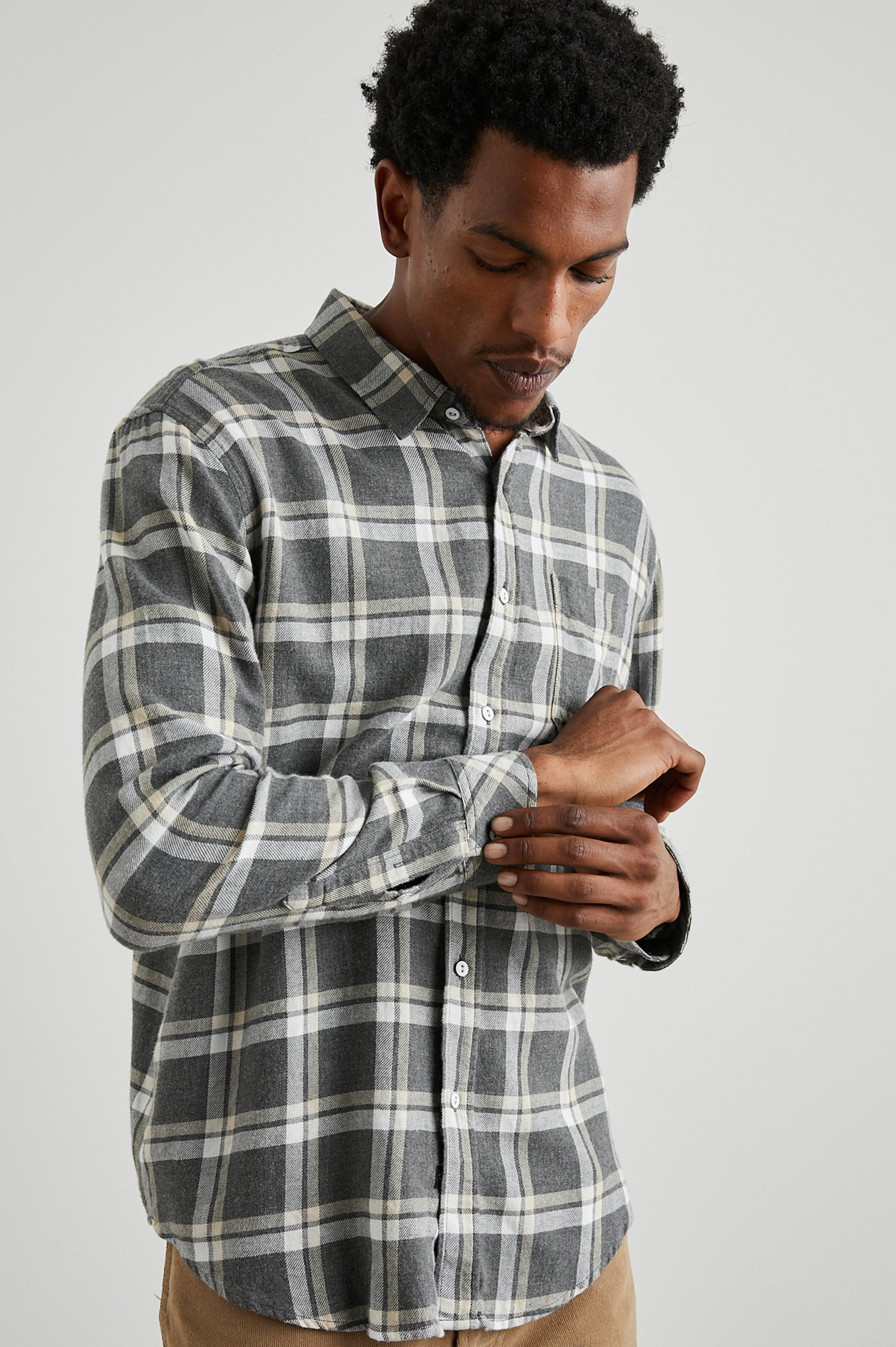 LENNOX CHARCOAL GHURKA MELANGE SHIRT - FRONT ADJUSTING SLEEVE