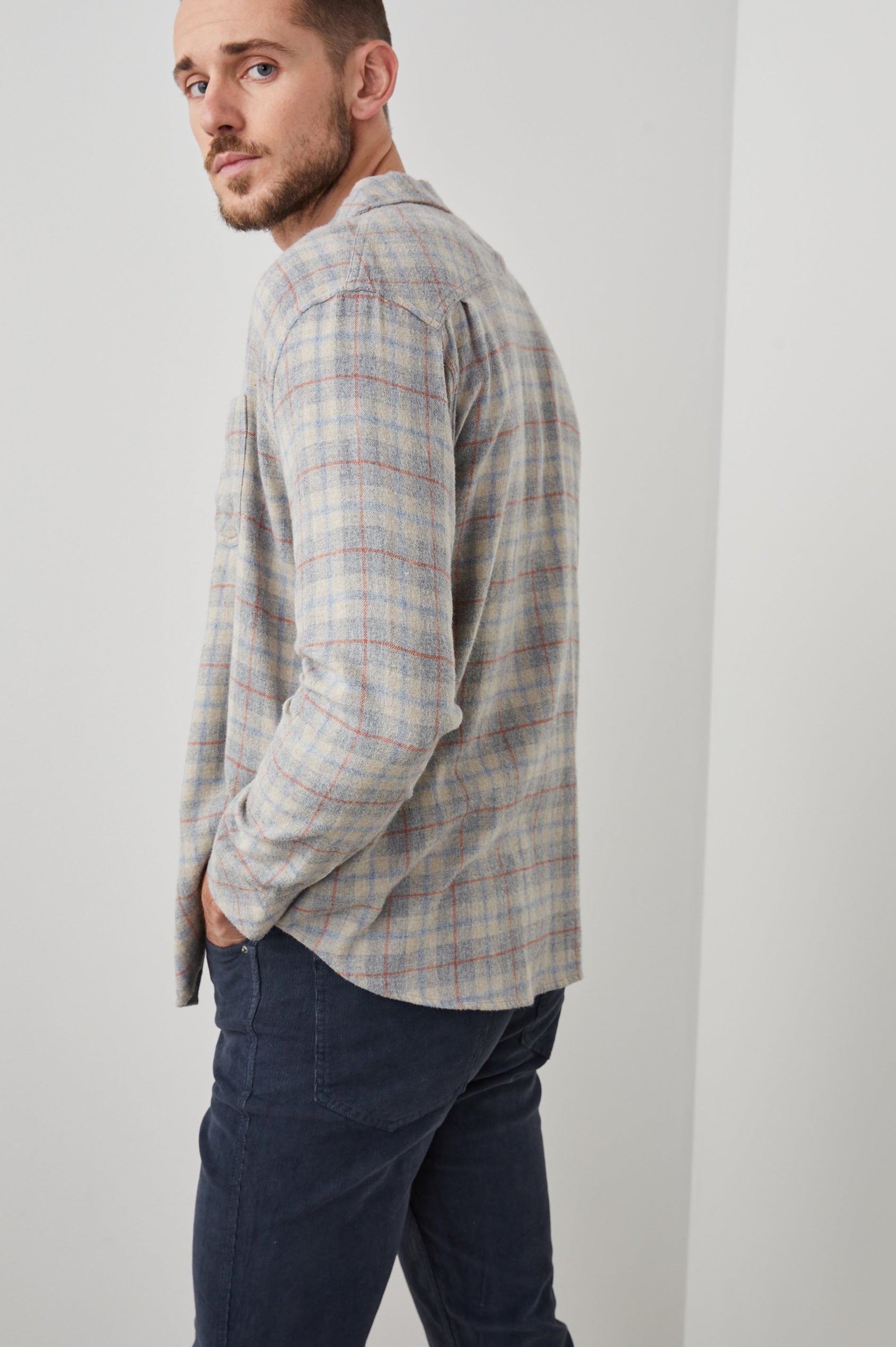 LENNOX PAPER GREY MELANGE SHIRT - SIDE