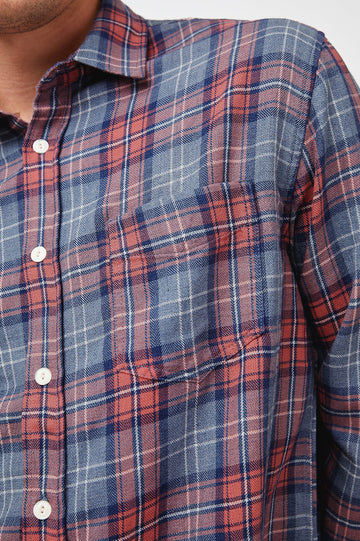 LENNOX BLUE CORVAIR MELANGE LONG SLEEVE BUTTON DOWN-DETAIL
