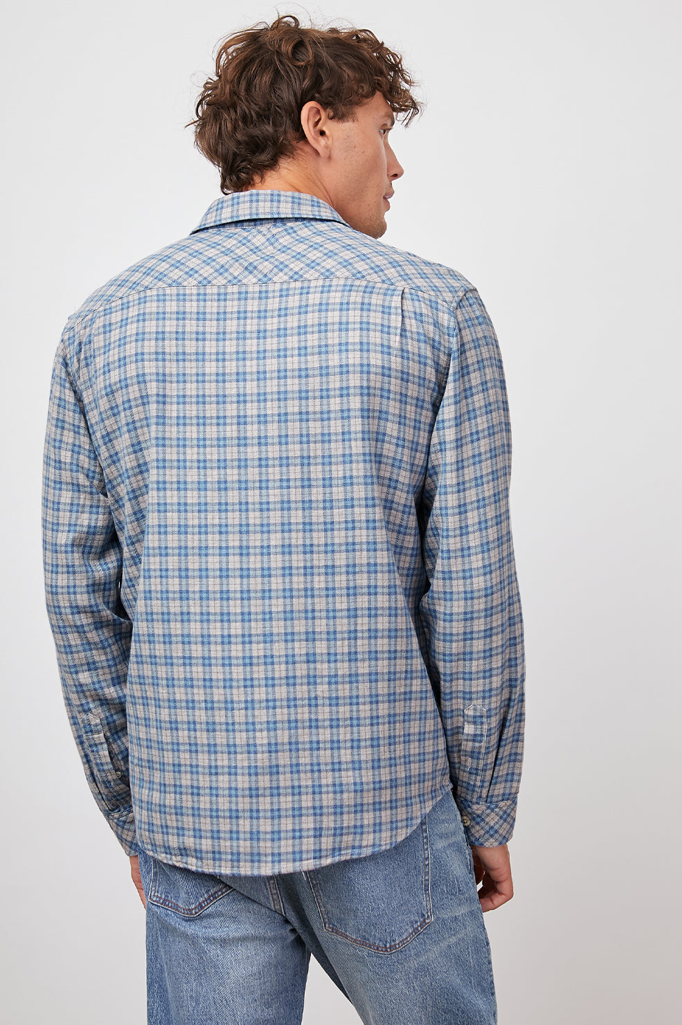 LENNOX FIRA BLUE MELANGE BUTTON DOWN LONG SLEEVE SHIRT-BACK