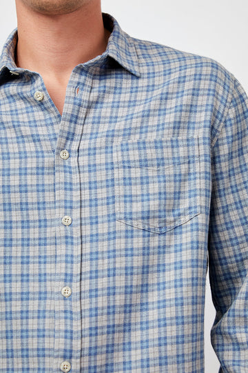 LENNOX FIRA BLUE MELANGE BUTTON DOWN LONG SLEEVE SHIRT-DETAIL