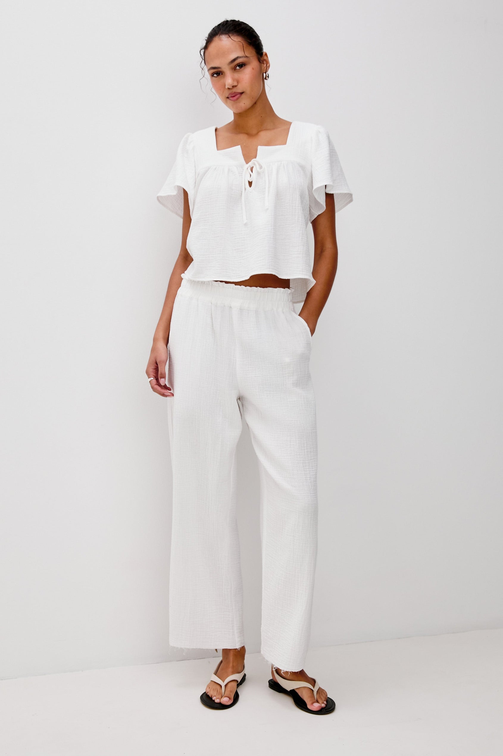 LEON CROP PANT - WHITE GAUZE