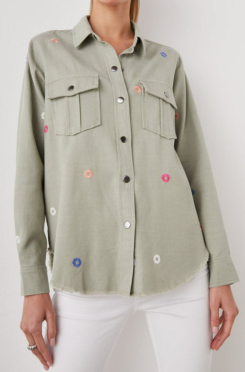 LOREN JACKET OLIVE EMBROIDERED DAISIES - FRONT BODY