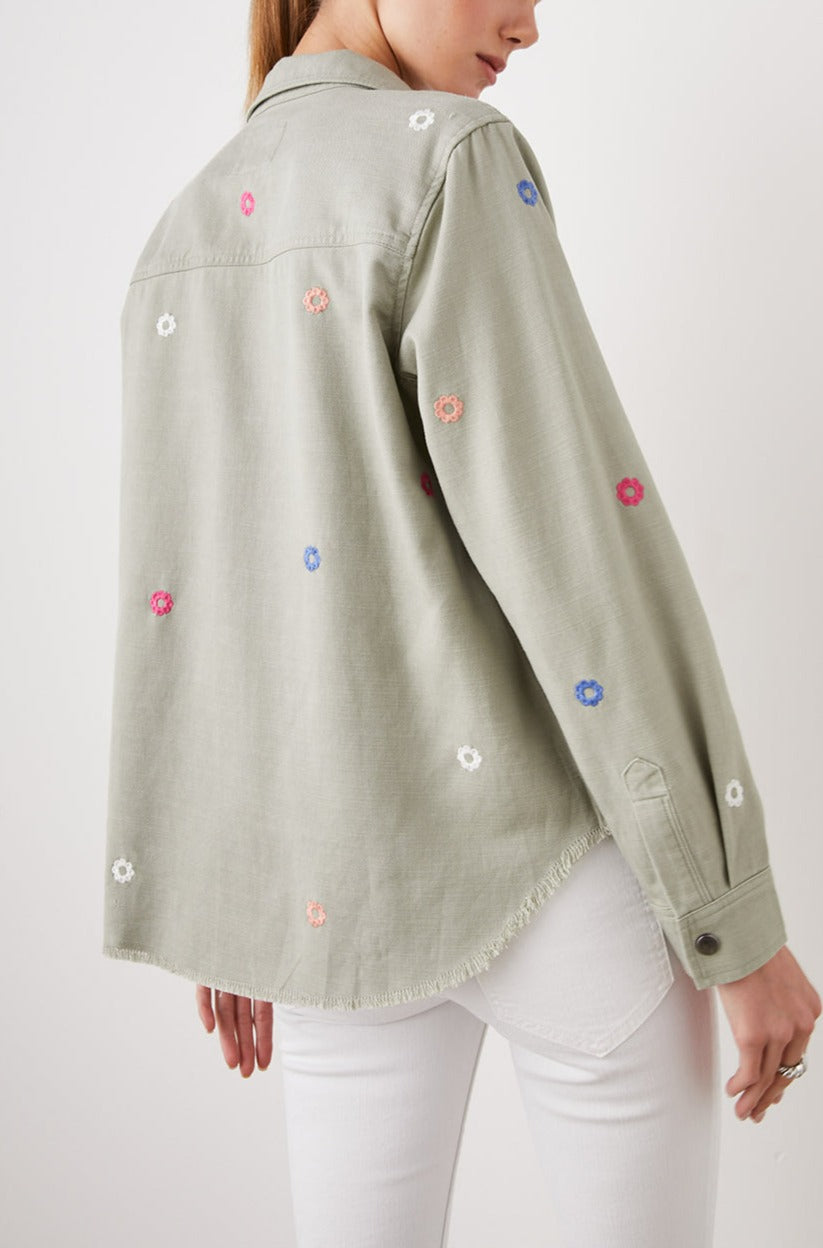 LOREN JACKET OLIVE EMBROIDERED DAISIES - BACK BODY