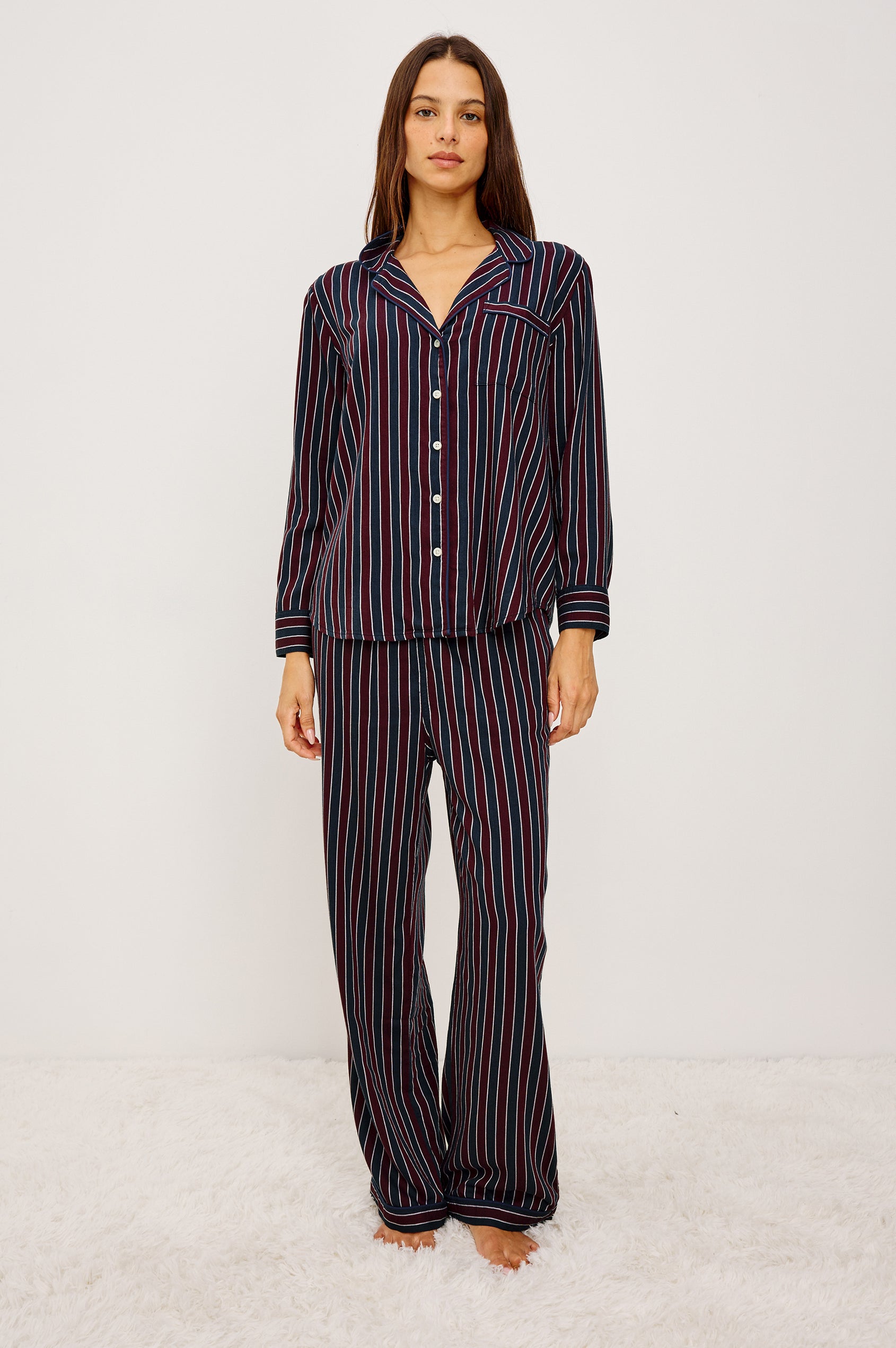 LUNA PAJAMA SET - NAVY OXBLOOD STRIPE