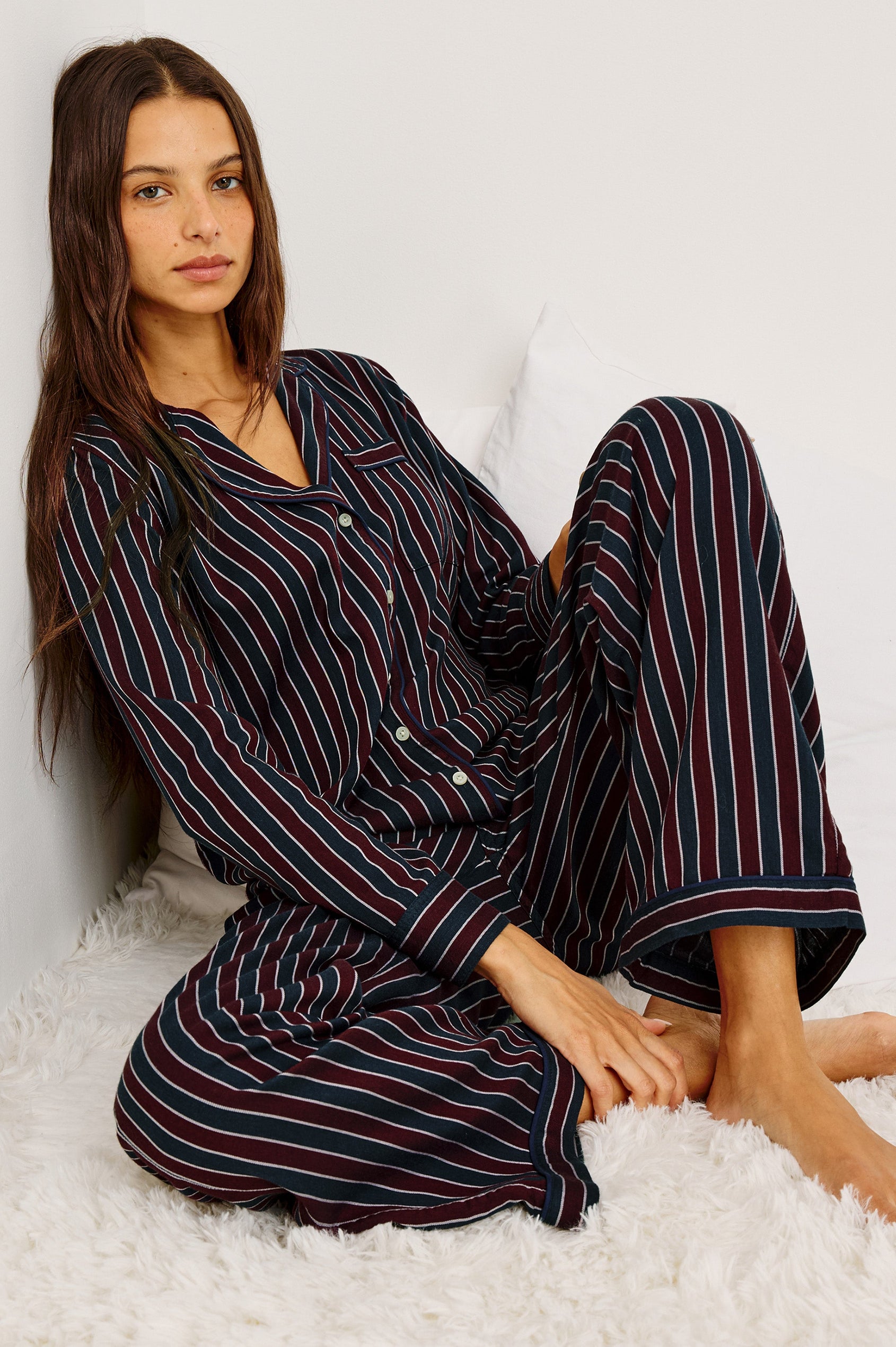 LUNA PAJAMA SET - NAVY OXBLOOD STRIPE