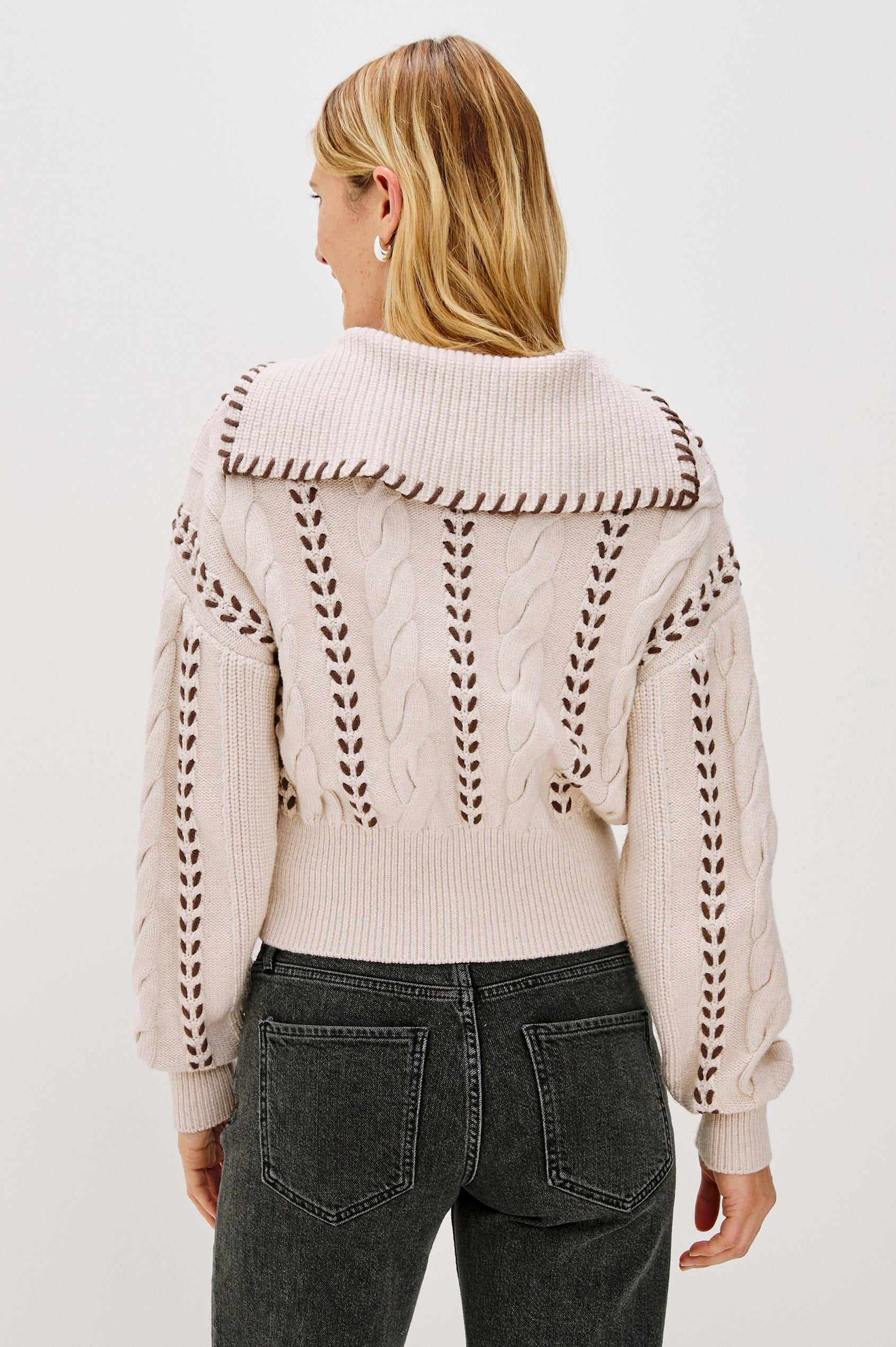 LUNE SWEATER - OATMEAL BROWN WHIP STITCH