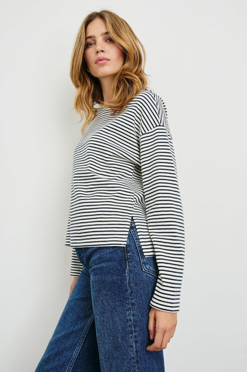 MACY-IVORY-NAVY-MICRO-STRIPE-SIDE ANGLE