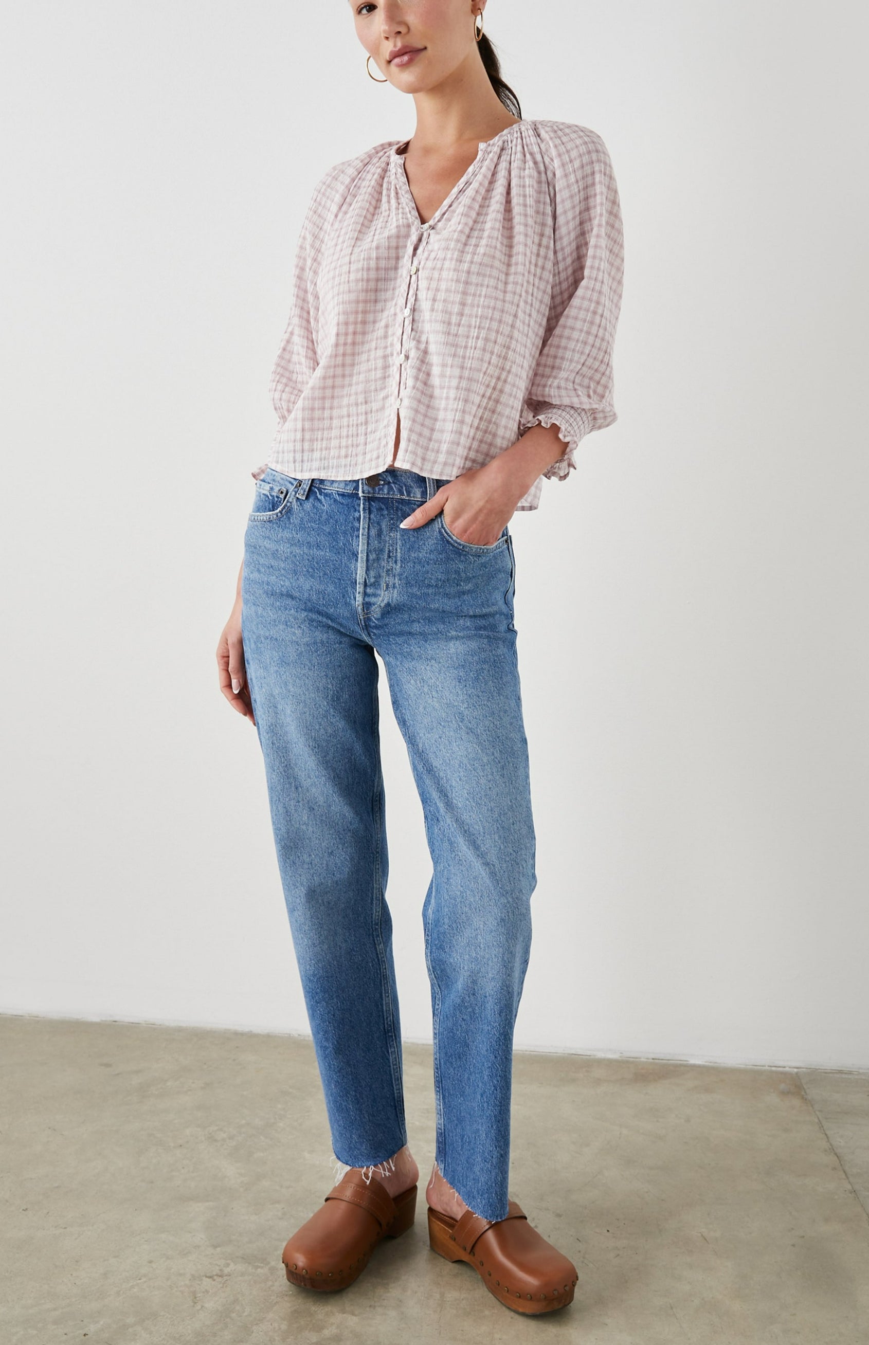 MARIAH TOP SOFT ROSE CHECK - FULL FRONT BODY