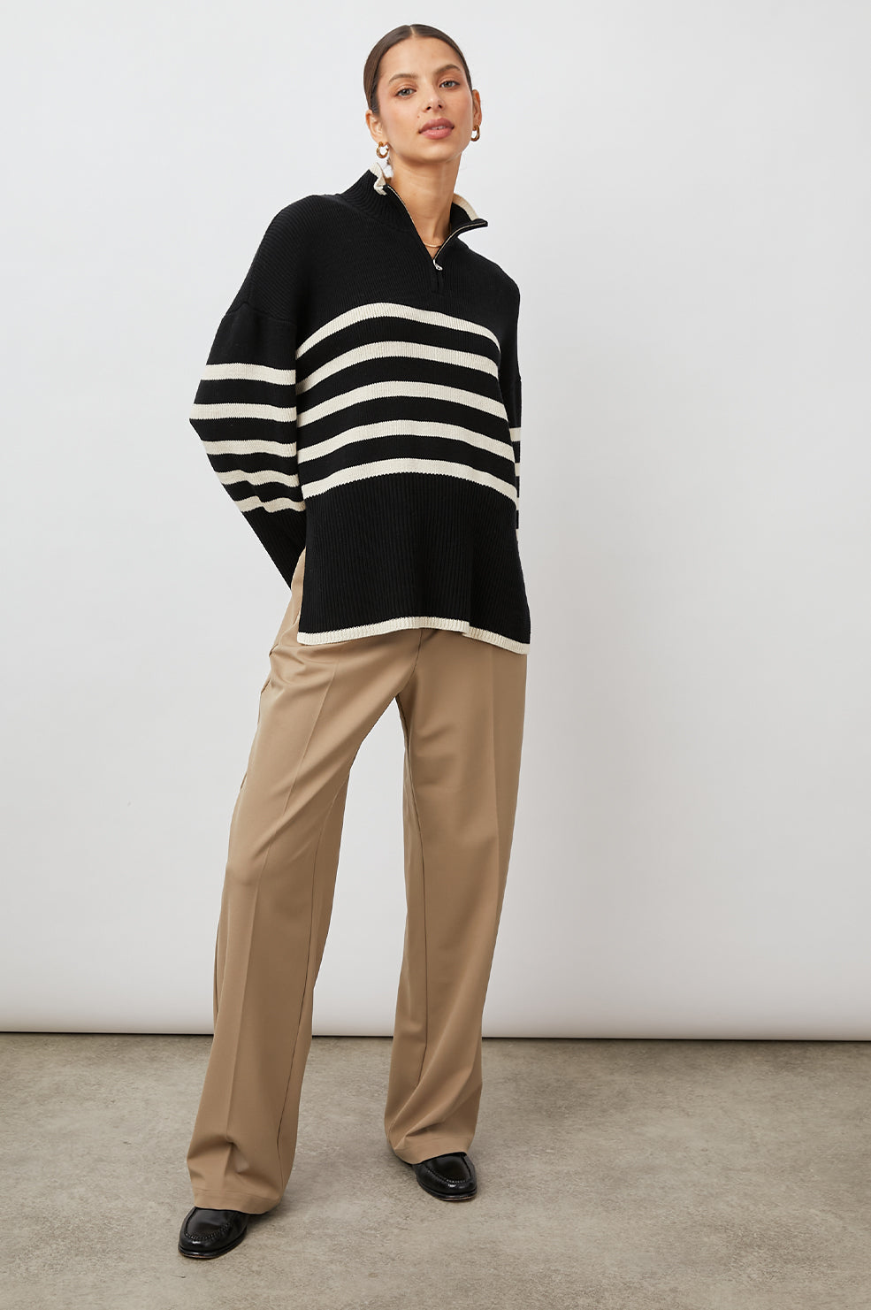 TESSA SWEATER ONYX IVORY STRIPE -FULL FRONT BODY