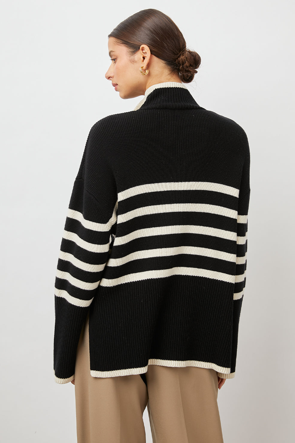 TESSA SWEATER ONYX IVORY STRIPE -BACK