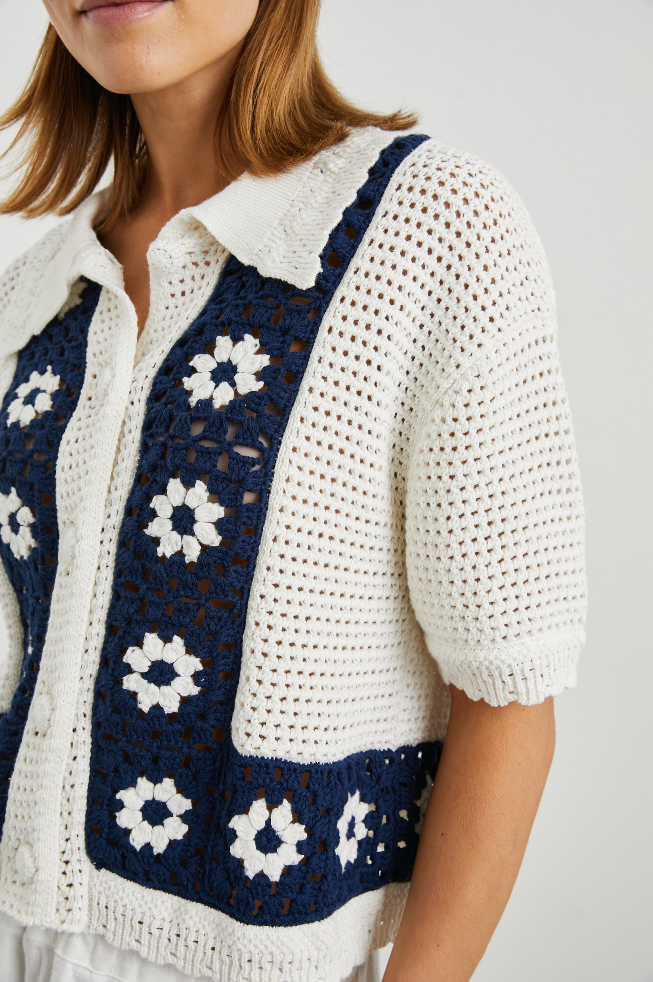 MILAN TOP - NAVY CROCHET DAISIES – Rails UK