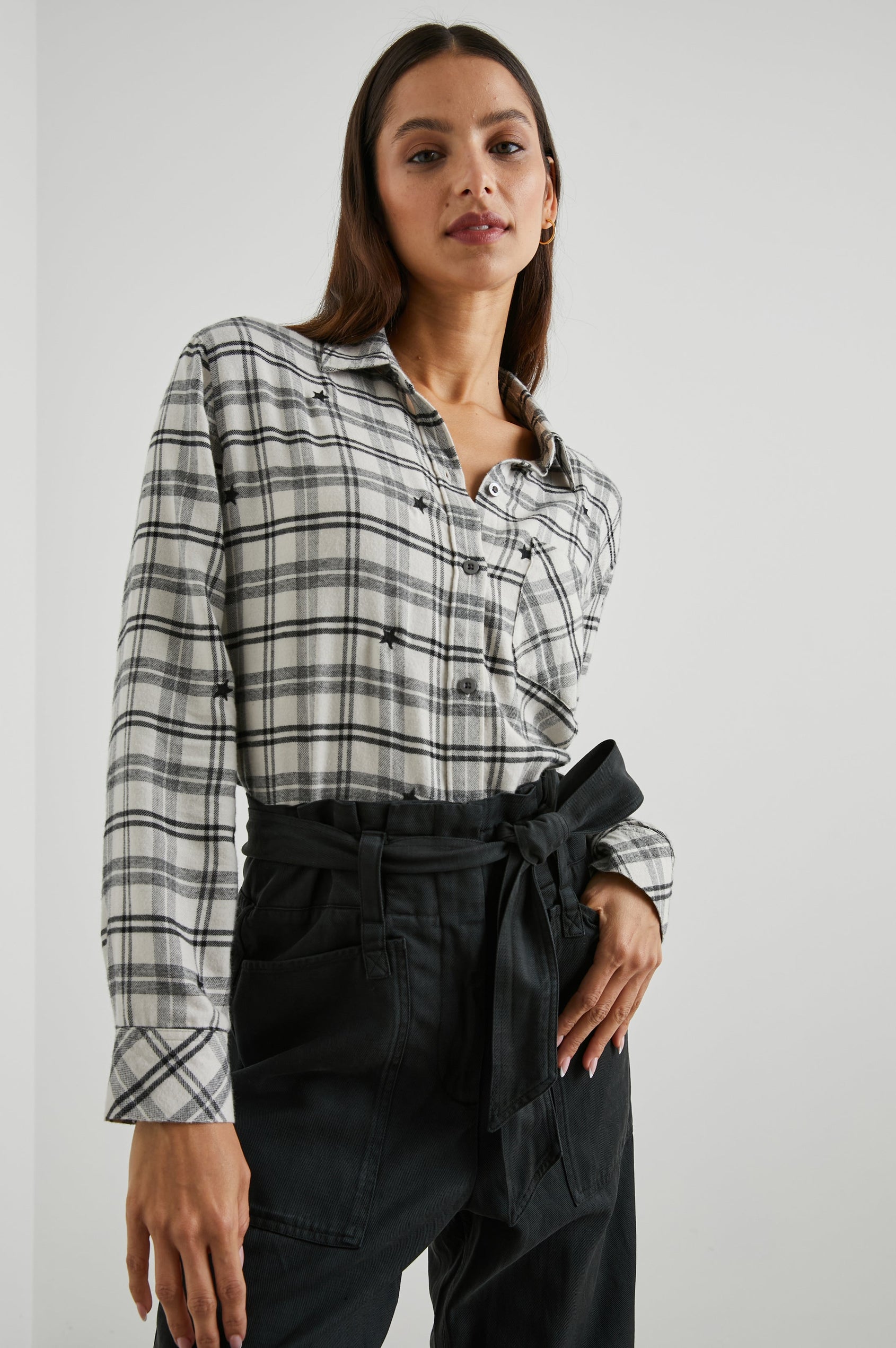 MILO SHIRT IVORY CHECK STARS - FRONT ANGLE