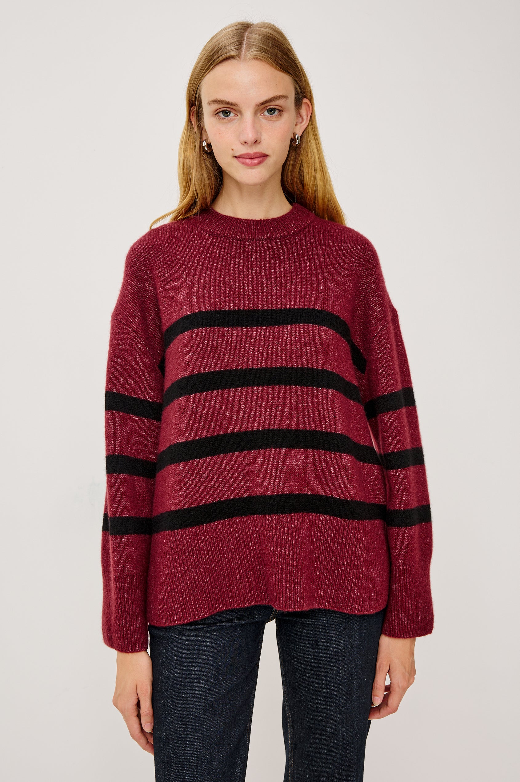 MIRANDA SWEATER - GARNET BLACK STRIPE