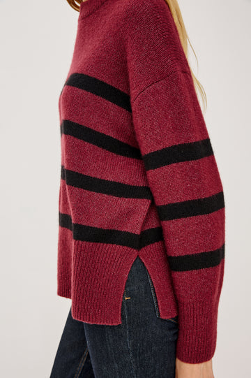 MIRANDA SWEATER - GARNET BLACK STRIPE