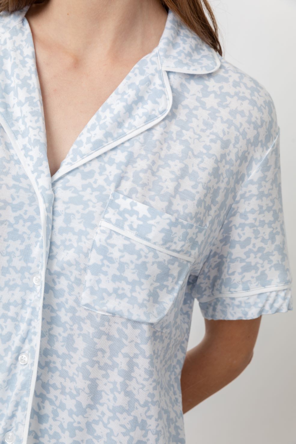 Nessa Sky Stars Short Sleeve Short Set With Piping - detail