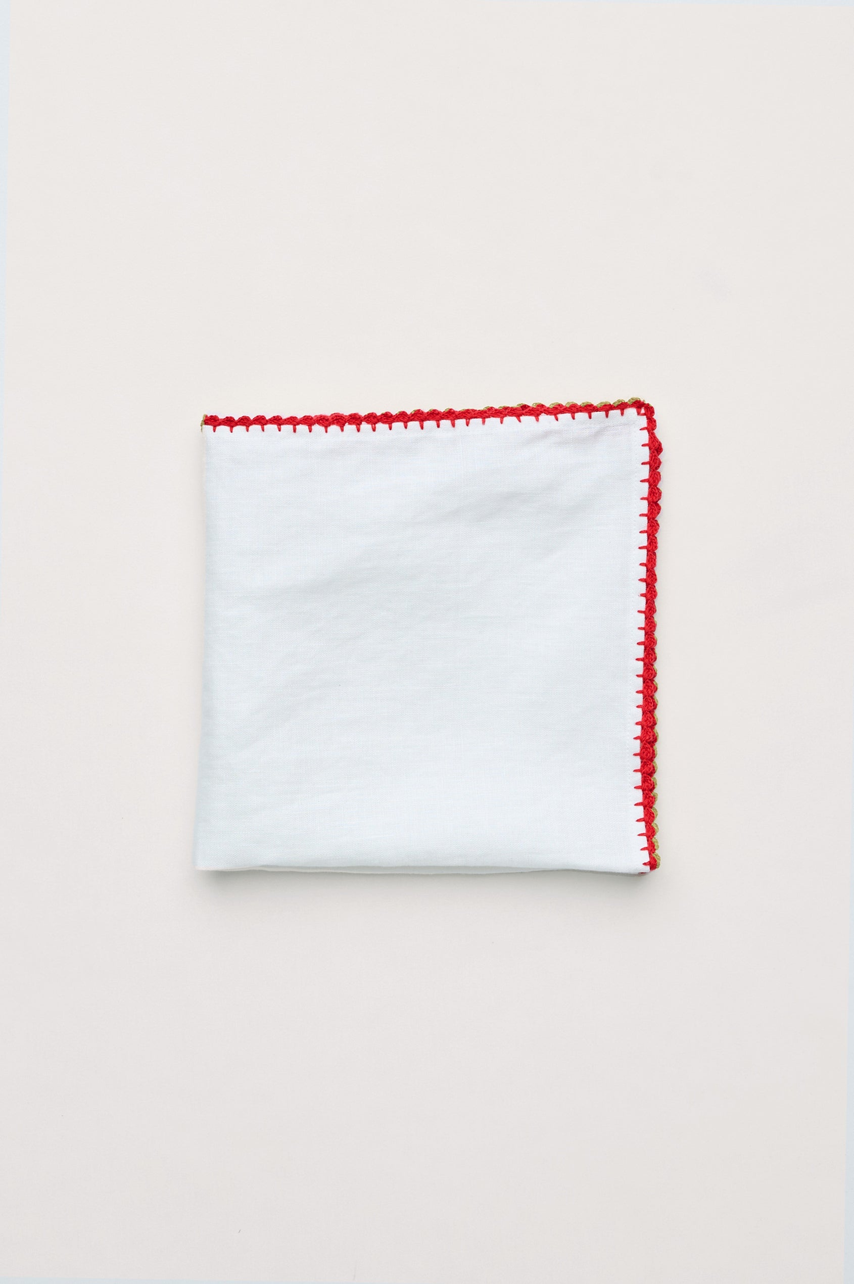 Nonna Napkin in Heavy Linen With Contrast Crochet Trim - Folded Lay Product View Featured