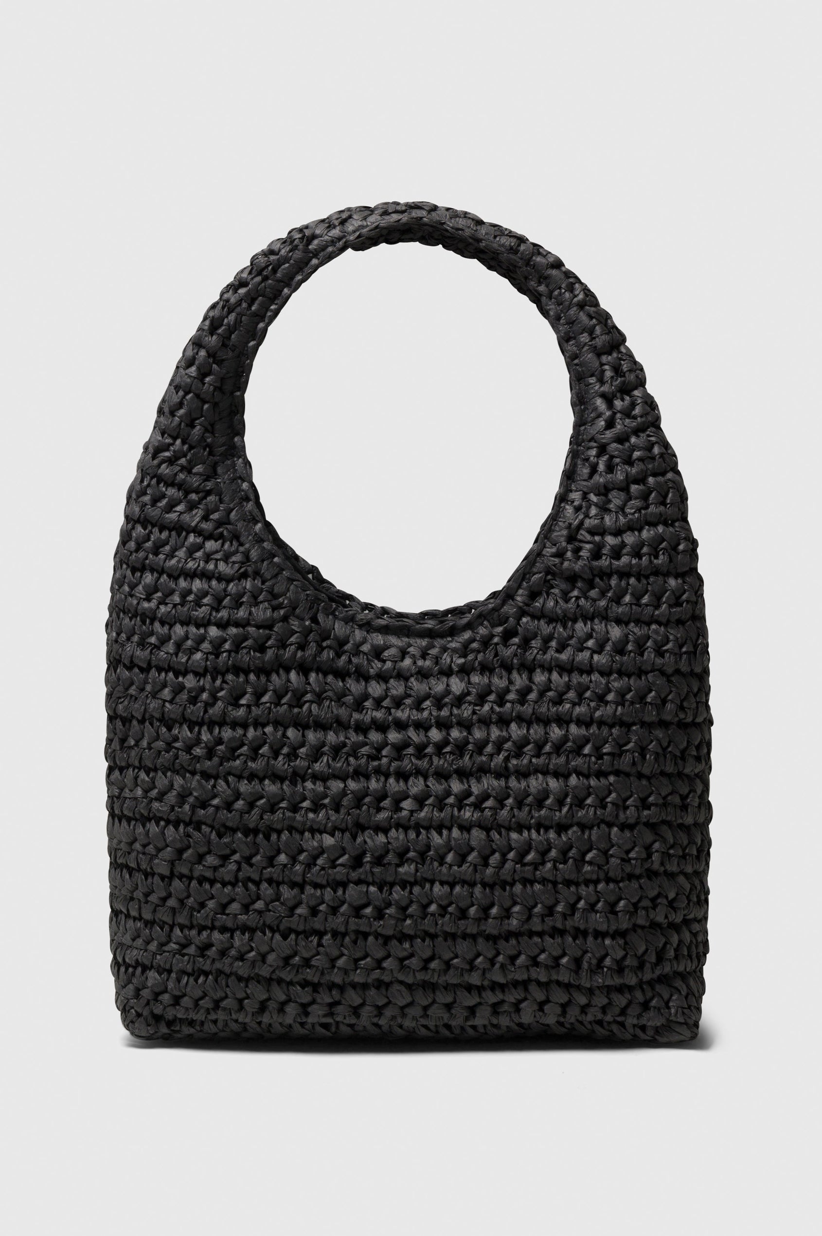 Palma rattan woven shoulder bag in Black - front view
