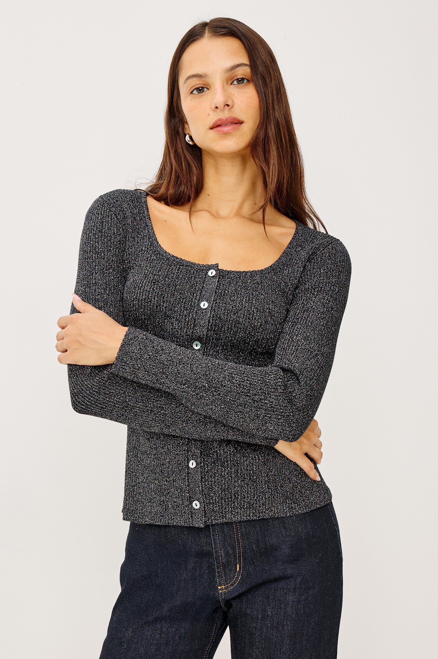PAULINA SWEATER - GUNMETAL LUREX