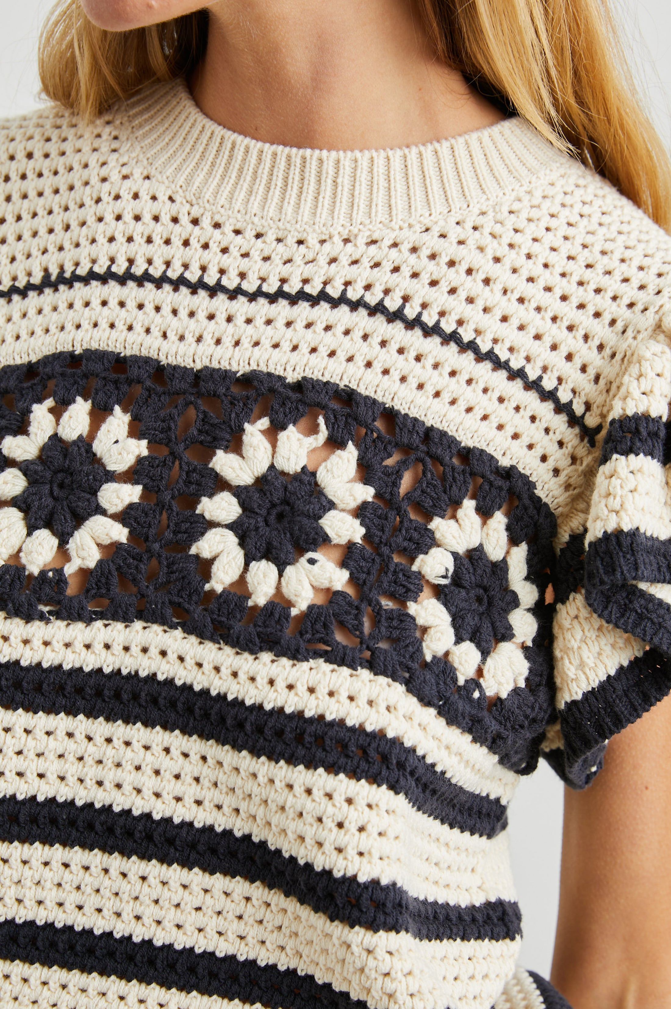 PENELOPE TOP - OAT NAVY CROCHET STRIPE – Rails UK