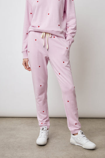 KINGSTON RED EMBROIDERED HEARTS PANT-FRONT