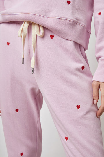 KINGSTON RED EMBROIDERED HEARTS PANT-DETAIL