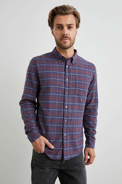 REID SHIRT DEEP BLUE CRIMSON MELANGE - FRONT BODY