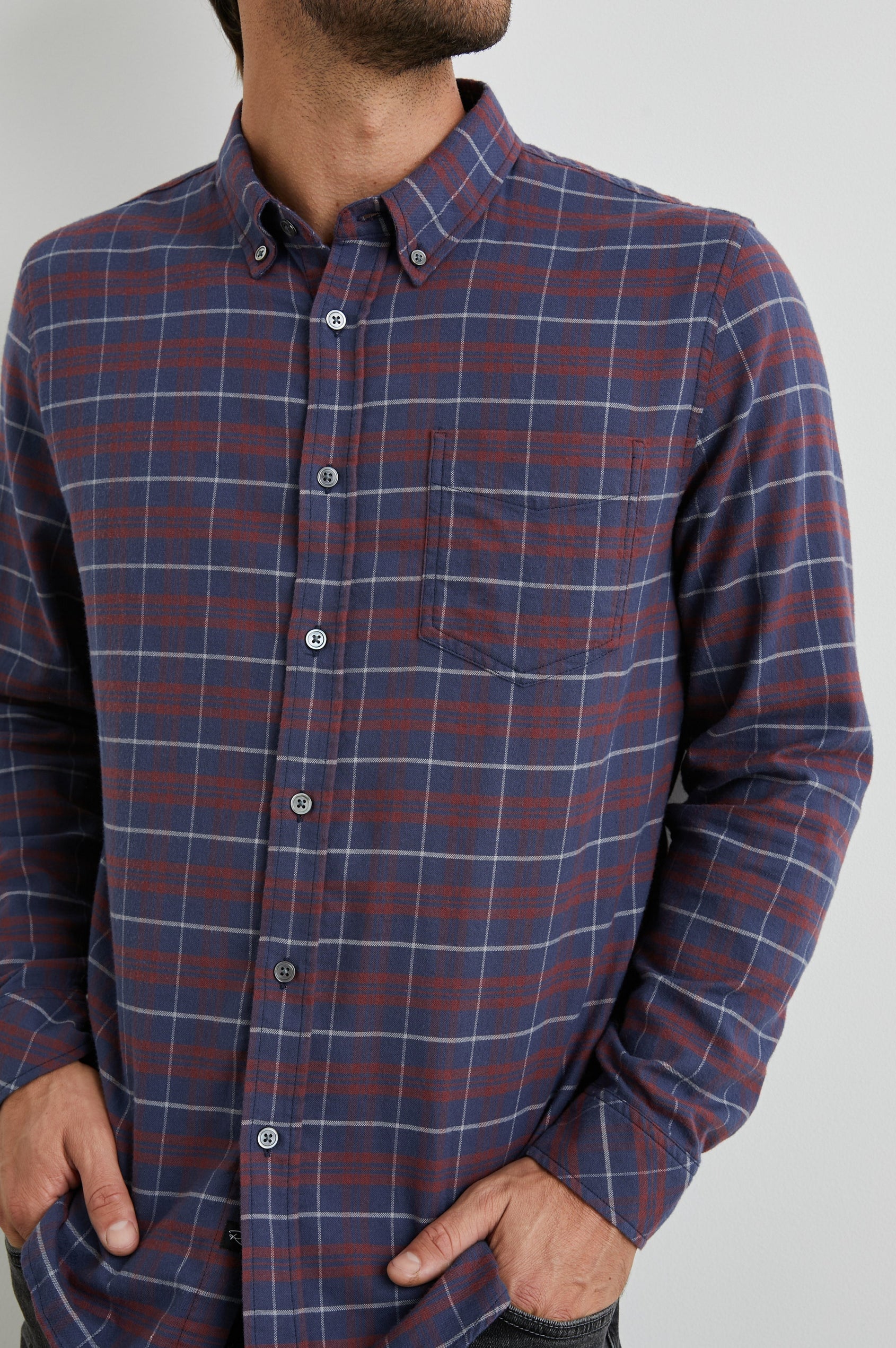 REID SHIRT DEEP BLUE CRIMSON MELANGE - DETAILS