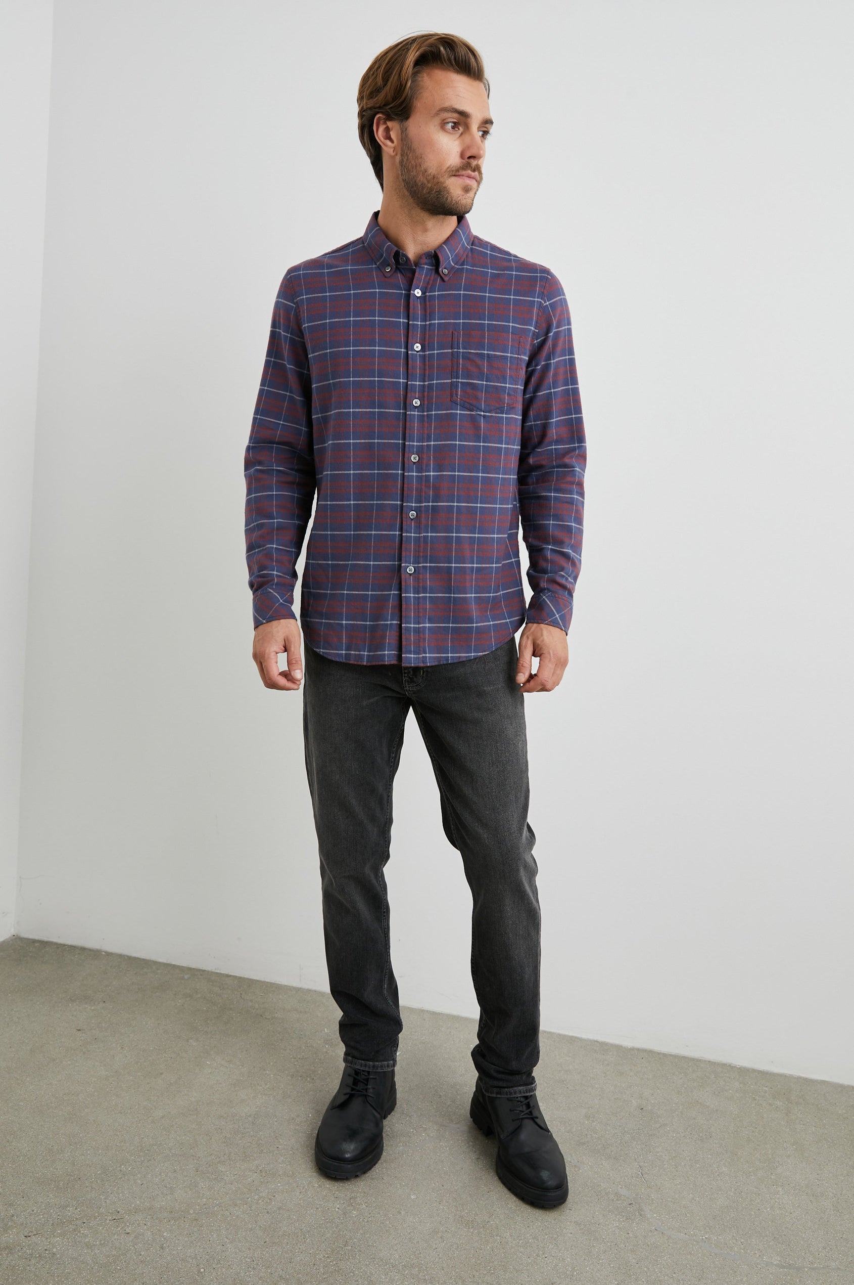 REID SHIRT DEEP BLUE CRIMSON MELANGE - FULL BOD