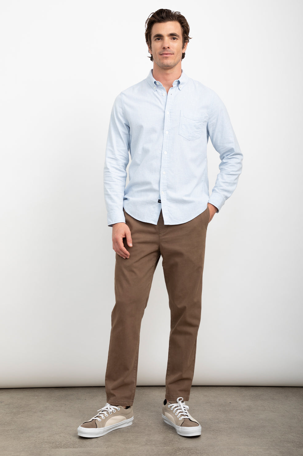 REID SHIRT - BLUE HEATHER OXFORD - FULL FRONT BODY