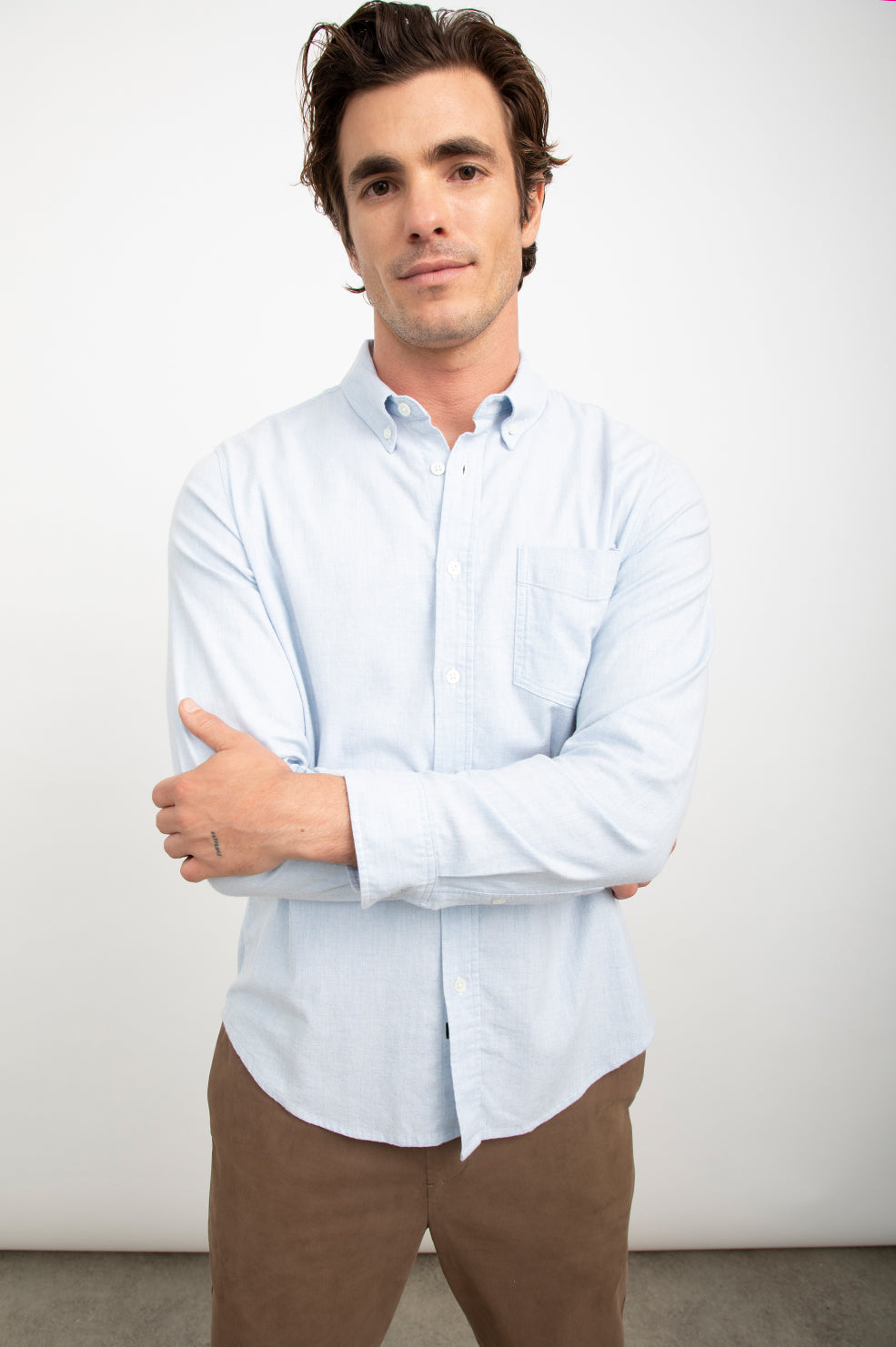 REID SHIRT - BLUE HEATHER OXFORD  - FRONT