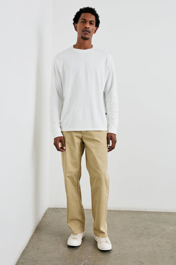 Rheese long sleeve french rib thermal in Whitecap - full body front view on model