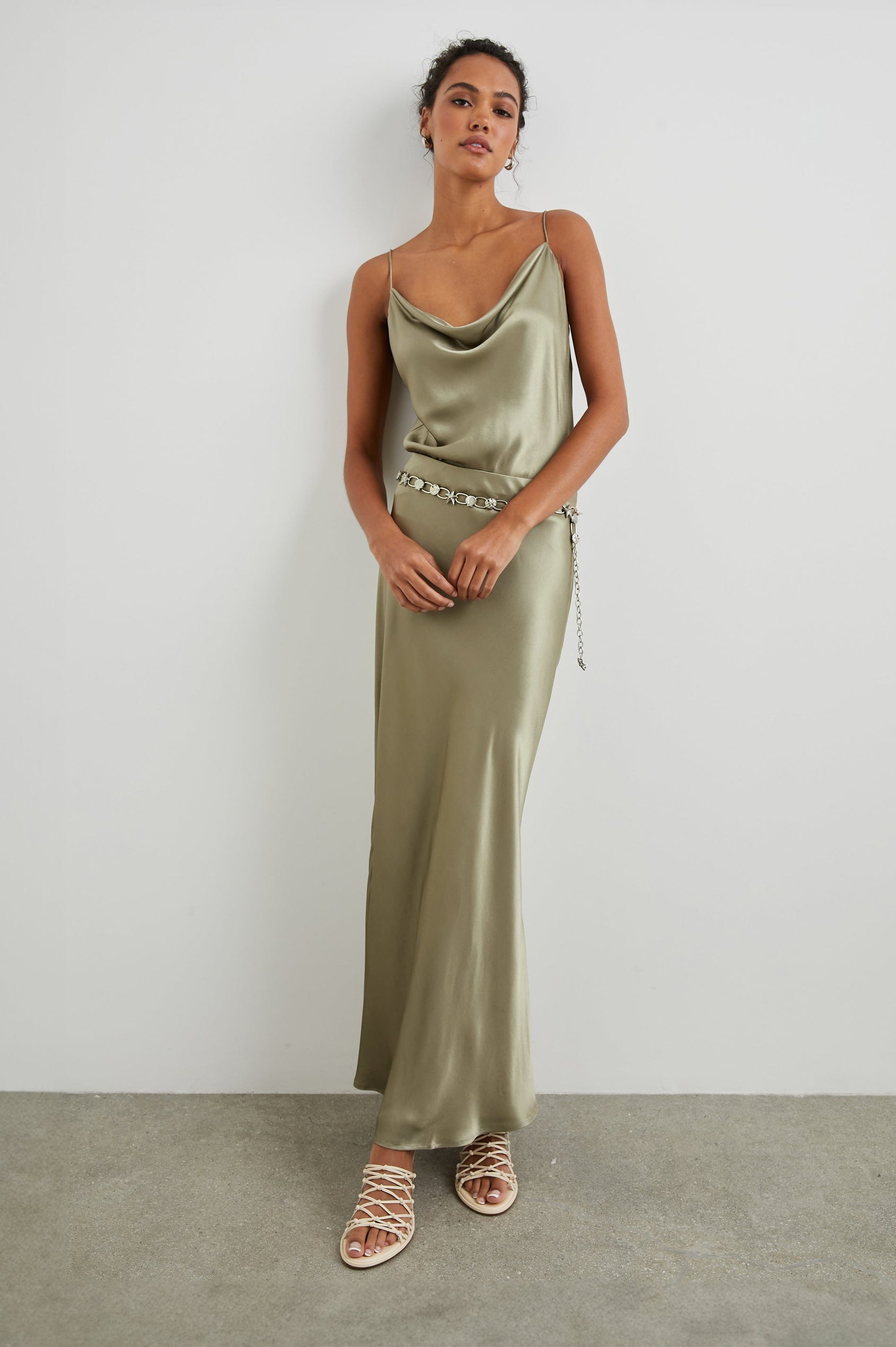 Romina Maxi Skirt in Mermaid Colorway - Front Full Body View Featured on Model