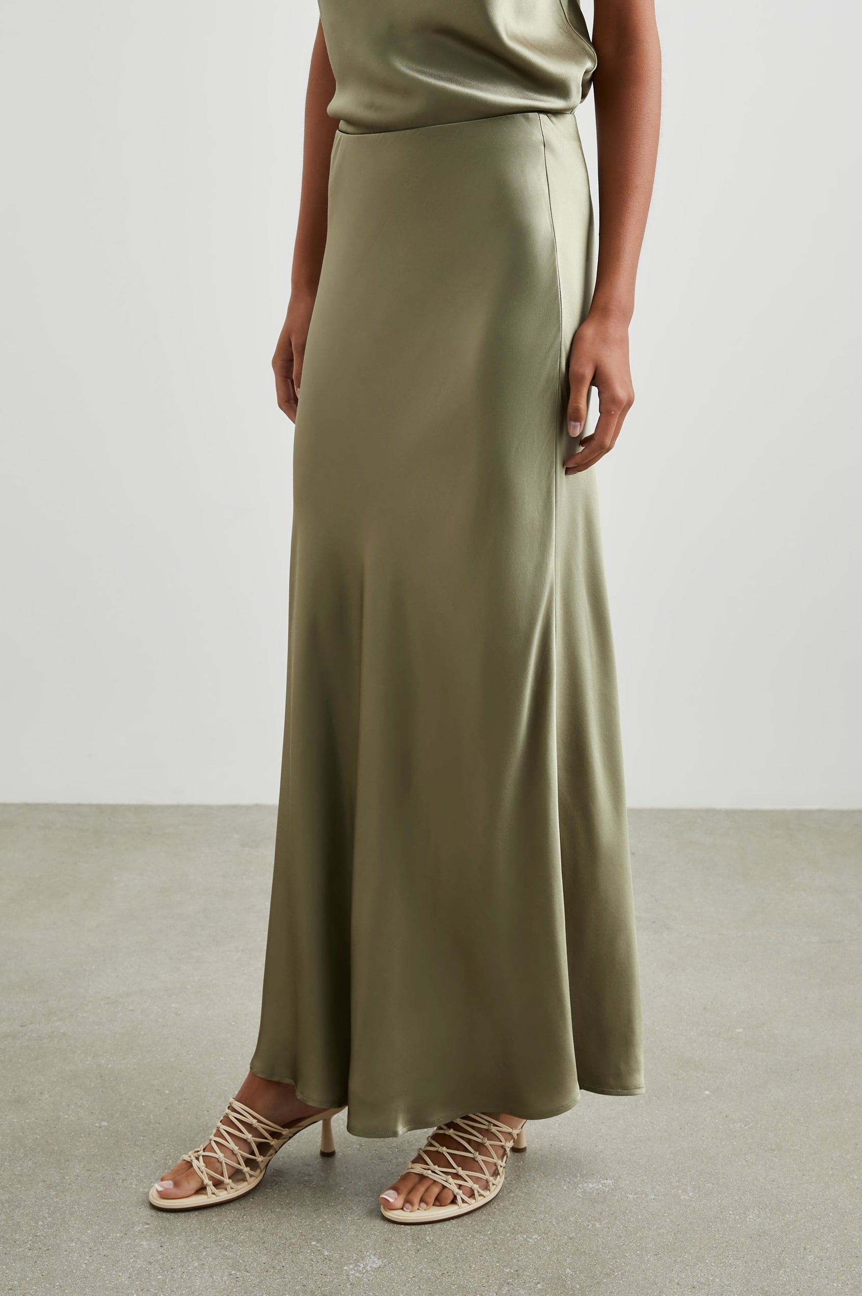 Romina Maxi Skirt in Mermaid Colorway - Front View Featured on Model