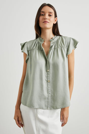 RUTHIE SHIRT - SAGE DENIM - FRONT BODY