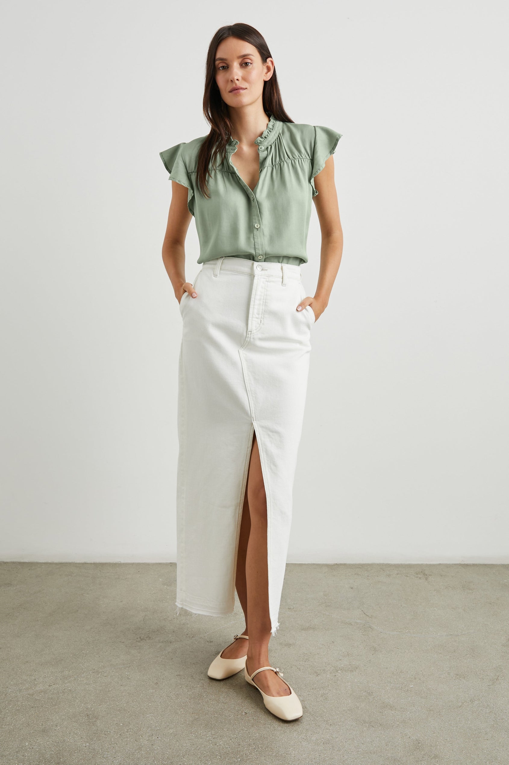 RUTHIE SHIRT - SAGE DENIM - FULL BODY STYLED