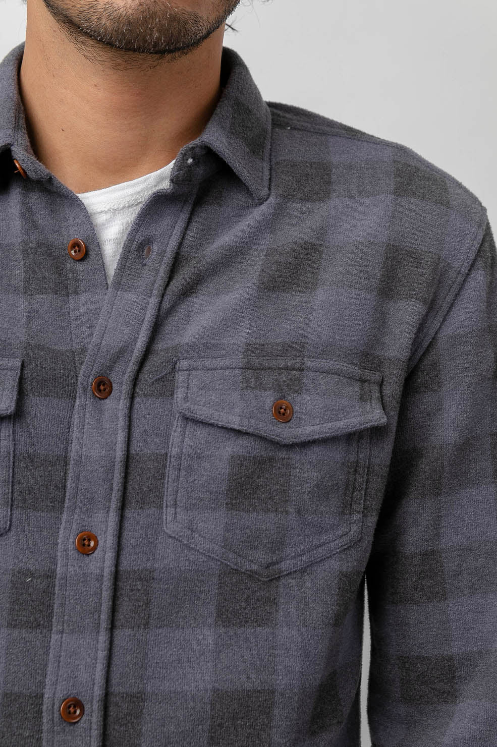 Sampson Brick Check Button Down Long Sleeve- pocket detail